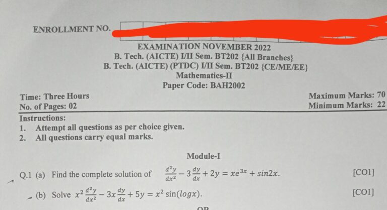JEC Jabalpur question paper 2023