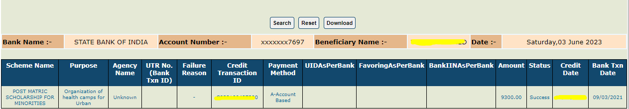 MP Scholarship status