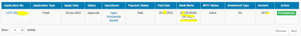 Minorities Scholarship status