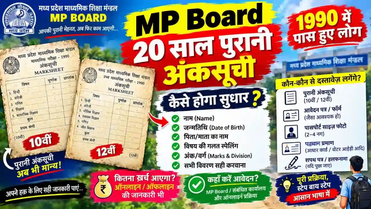 MP Board old marksheet correction MP Board old marksheet correction